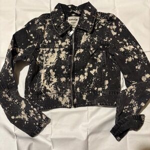 Garage Black Acid Wash Jean Jacket - XS - Edgy Bleach Splatter